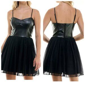 Speechless Juniors' Pleather Corset Top Fit & Flare Dress Sz 11 Black Mesh